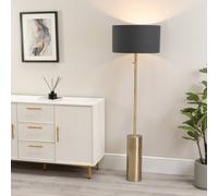 Lexy Fabric Drum Shade with Antique Brass Dimmable Floor Lamp ValueLights Charcoal One Size