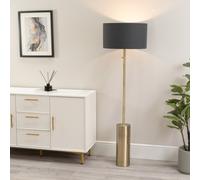 Lexy Fabric Drum Shade with Antique Brass Dimmable Floor Lamp with LED Bulb ValueLights Charcoal One Size