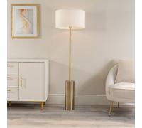 Lexy Fabric Drum Shade with Antique Brass Dimmable Floor Lamp with LED Bulb ValueLights White One Size