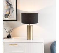 Valuelights Lexy Fabric Drum Shade With Antique Brass Dimmable Touch Table Lamp In Black Black