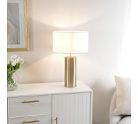 Antique Brass Single Stem Touch Dimmer Light Table Lamp with White Drum Shade for Living Room Bedroom
