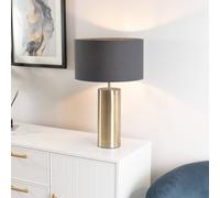 ValueLights | Antique Brass Single Stem Touch Dimmer Light Table Lamp with Charcoal Grey Drum Shade | Home Décor, Bedside & Desk Lamp | Includes Bulb