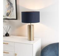 Antique Brass Single Stem Touch Dimmer Light Table Lamp with Navy Blue Drum Shade for Living Room Bedroom - LED Bulb Included
