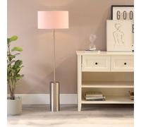 Lexy Fabric Drum Shade with Brushed Chrome Dimmable Floor Lamp ValueLights Baby Pink One Size