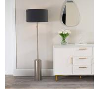 Lexy Fabric Drum Shade with Brushed Chrome Dimmable Floor Lamp with LED Bulb ValueLights Charcoal One Size