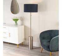 Lexy Fabric Drum Shade with Brushed Chrome Dimmable Floor Lamp with LED Bulb ValueLights Navy One Size