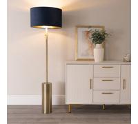 Lexy Gold Dimmable Floor Lamp with Velvet Drum with Gold Inner Lamp Shade & Bulb ValueLights Dark Navy One Size