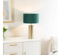 Antique Brass Single Stem Touch Dimmer Light Table Lamp with Forest Green Velvet Shade for Living Room Bedroom
