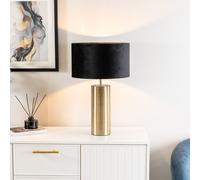 Lexy Velvet Drum Shade with Antique Brass Dimmable Touch Table Lamp with Bulb ValueLights Black One Size