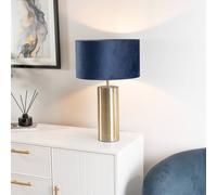 Lexy Velvet Drum Shade with Antique Brass Dimmable Touch Table Lamp with Bulb ValueLights Navy One Size