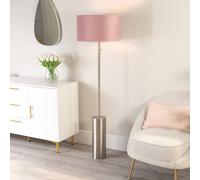 Lexy Velvet Drum Shade with Brushed Chrome Dimmable Floor Lamp ValueLights Baby Pink One Size