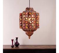 Large Moroccan Bazaar Style Bronze Lantern Living Room Bedroom Ceiling Light Easy Fit Pendant Shade with Multi Coloured Jewels