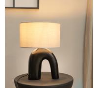 ValueLights Lia Fabric Drum Lamp Shade Black Arch Abstract Ceramic Table Lamp in White ValueLights White