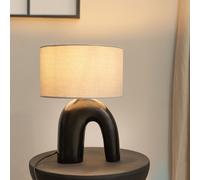 Lia Fabric Drum Lamp Shade Black Arch Abstract Ceramic Table Lamp with LED Bulb ValueLights Grey One Size