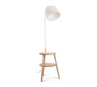 ValueLights Light Wood Tripod Storage Floor Lamp with Shelves and Fabric Lampshade Living Room Side Table - LED Bulb Included