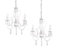 MiniSun | Vintage French-Style 3 Way Chandelier in a Distressed White/Cream Finish | Chandeliers, Home Décor & Improvement Essential | Set of 2