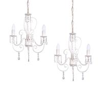 MiniSun | Vintage French-Style 3 Way Chandelier in a Distressed White/Cream Finish | Chandeliers, Home Décor & Improvement Essential | Set of 2 | Mains Wired