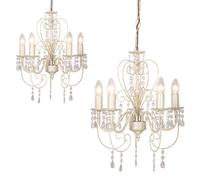 Valuelights Lille Pair Of Distressed Shabby Chic 5 Way White Pendant Ceiling Lights Chandeliers