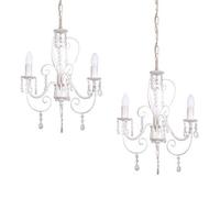 MiniSun | Vintage French-Style 3 Way Chandelier in a Distressed White/Cream Finish | Chandeliers, Home Décor & Improvement Essential | Set of 2 | Mains Wired