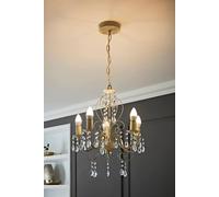 MiniSun | Traditional Cream 5 Way Ceiling Light Chandelier with Acrylic Jewels | Home Décor, Bedside & Desk Lamp | Mains Wired