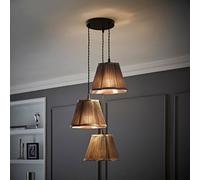 ValueLights Loralei Grey Pleated Faux Silk 3 Drop Ceiling Pendant Light & Bulbs in Dark Grey ValueLights Dark Grey