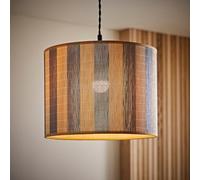 ValueLights Lori Blue Stripe Bamboo Drum Ceiling Lamp Shade and Bulb