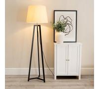 Valuelights Lottie Black Wood Tripod Floor Lamp With Beige Tapered Shade - Led Bulb Included