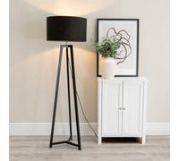 Valuelights Lottie Black Wood Tripod Floor Lamp With Black Drum Shade - Led Bulb Included