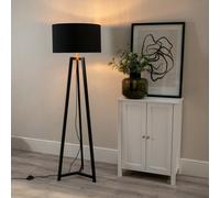 ValueLights | Black Wood Tripod Floor Lamp with Black/Gold Drum Lampshade Living Room Light | Floor Lamps, Home Décor & Improvement Essential | Included LED Bulb