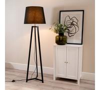 Valuelights Lottie Black Wood Tripod Floor Lamp With Black Tapered Shade - Led Bulb Included