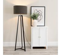 Lottie Black Wood Tripod Floor Lamp with Boucle Drum Shade ValueLights Charcoal One Size