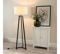 Lottie Black Wood Tripod Floor Lamp with Boucle Drum Shade ValueLights Cream One Size