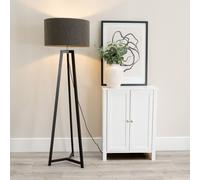 ValueLights Lottie Charcoal Boucle Black Wood Tripod Floor Lamp & Bulb