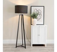 ValueLights | Black Wood Tripod Floor Lamp with Charcoal Grey Fabric Drum Lampshade Living Room Light | Floor Lamps, Home Décor & Improvement Essential | Included LED Bulb