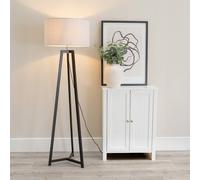 ValueLights | Black Wood Tripod Floor Lamp with Grey Fabric Drum Lampshade Living Room Light | Floor Lamps, Home Décor & Improvement Essential | Included LED Bulb