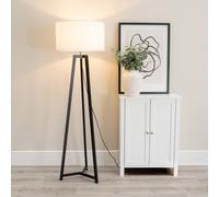 ValueLights | Black Wood Tripod Floor Lamp with White Fabric Drum Lampshade Living Room Light | Floor Lamps, Home Décor & Improvement Essential | Included LED Bulb