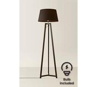 Valuelights Lottie Black Wood Tripod Floor Lamp With Fabric Tapered Shade And Led Bulb Black