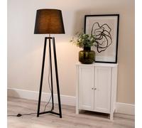 Lottie Black Wood Tripod Floor Lamp with Fabric Tapered Shade and LED Bulb ValueLights Black One Size