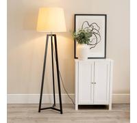 Lottie Black Wood Tripod Floor Lamp with Fabric Tapered Shade and LED Bulb ValueLights Cream One Size