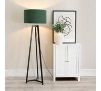 ValueLights | Black Wood Tripod Floor Lamp with Forest Green Fabric Drum Lampshade Living Room Light | Floor Lamps, Home Décor & Improvement Essential | Included LED Bulb