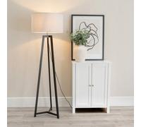 Valuelights Lottie Black Wood Tripod Floor Lamp With Grey Drum Shade - Led Bulb Included