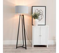 Valuelights Lottie Black Wood Tripod Floor Lamp With Grey/gold Drum Shade