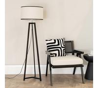 Lottie Black Wood Tripod Floor Lamp with Linen Black Trim Drum Lamp Shade ValueLights Black One Size