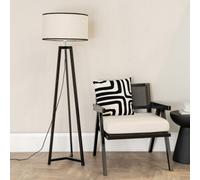 Valuelights Lottie Black Wood Tripod Floor Lamp With Linen Black Trim Drum Shade