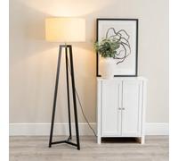 ValueLights Lottie Natural Fabric Drum Shade Black Wood Tripod LED Floor Lamp - Size: 148 x 45 x 45cm - Wilko