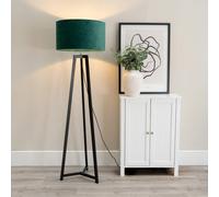 Valuelights Lottie Black Wood Tripod Floor Lamp With Velvet Drum Shade In Green Green