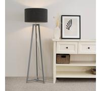 Lottie Grey Wood Tripod Floor Lamp with Boucle Drum Shade and LED Bulb ValueLights Charcoal One Size
