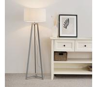 ValueLights Lottie Cream Boucle Shade Grey Wood Tripod Floor Lamp