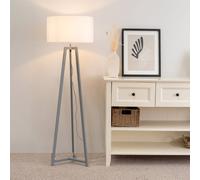 Lottie Grey Wood Tripod Floor Lamp with Fabric Drum Shade and LED Bulb ValueLights White One Size