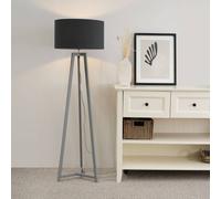 Lottie Grey Wood Tripod Floor Lamp with Fabric Drum Shade ValueLights Charcoal One Size